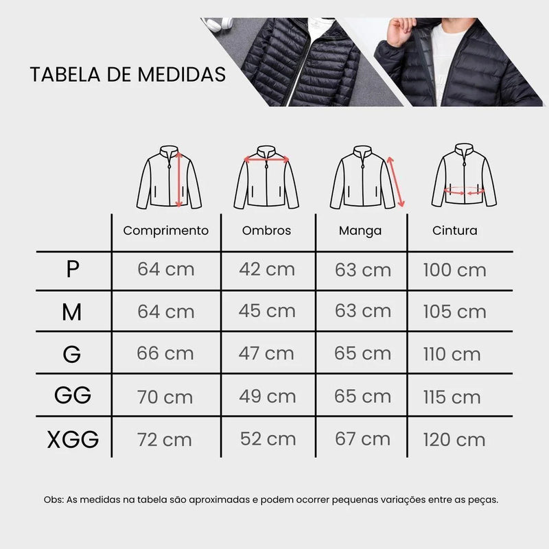 Jaqueta Puffer Acolchoada Impermeável